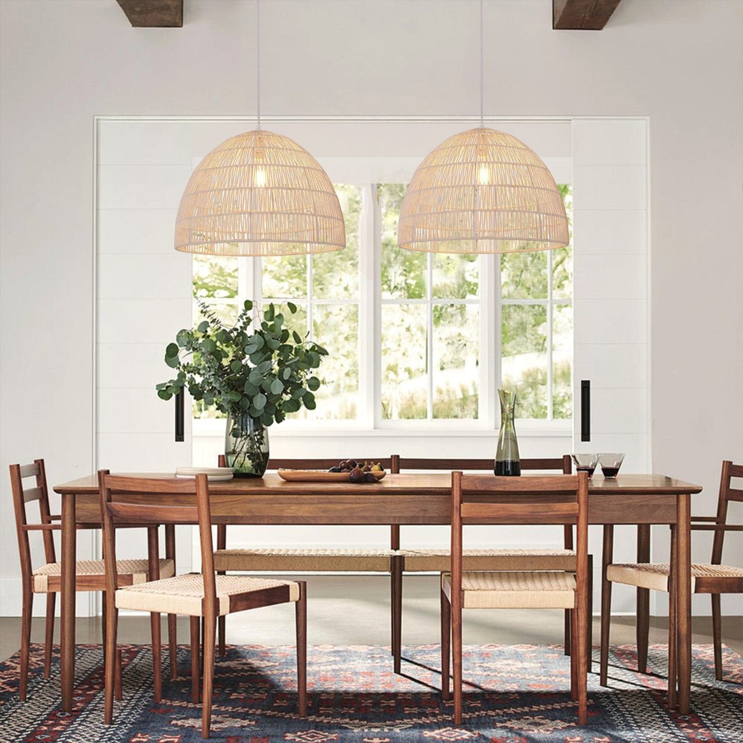 Lightsin Handwoven Paper Rope Dome Pendant Light – Eco - Friendly Ceiling Pendant Light with Iron Frame for Kitchen Island, Dining Room, or Living Room Lighting - House Comfort