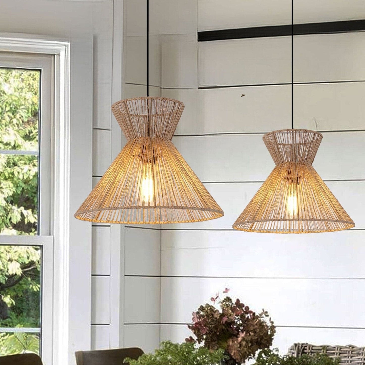 Lightsin Handwoven Paper Rope Pendant Light – Eco - Friendly Ceiling Fixture for Kitchen, Living Room & Bathroom - House Comfort