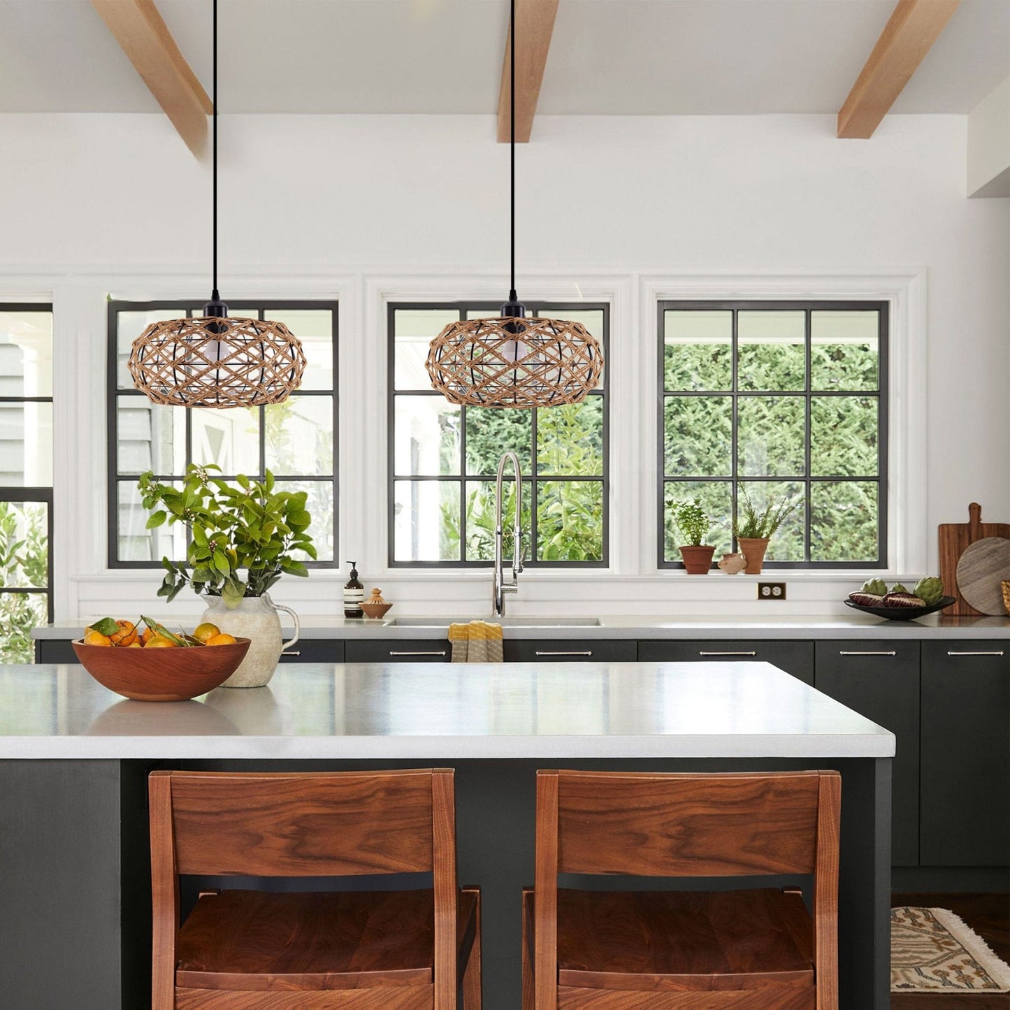 Lightsin Handwoven Paper Rope Pendant Light – Rustic Natural Ceiling Fixture for Bedroom, Dining & Living Rooms - House Comfort