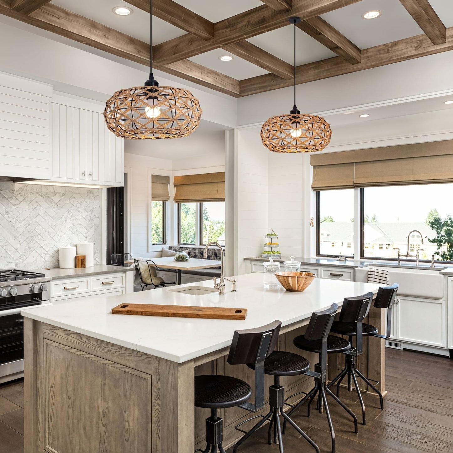 Lightsin Handwoven Paper Rope Pendant Light – Rustic Natural Ceiling Fixture for Bedroom, Dining & Living Rooms - House Comfort