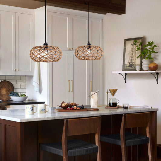 Lightsin Handwoven Paper Rope Pendant Light – Rustic Natural Ceiling Fixture for Bedroom, Dining & Living Rooms - House Comfort