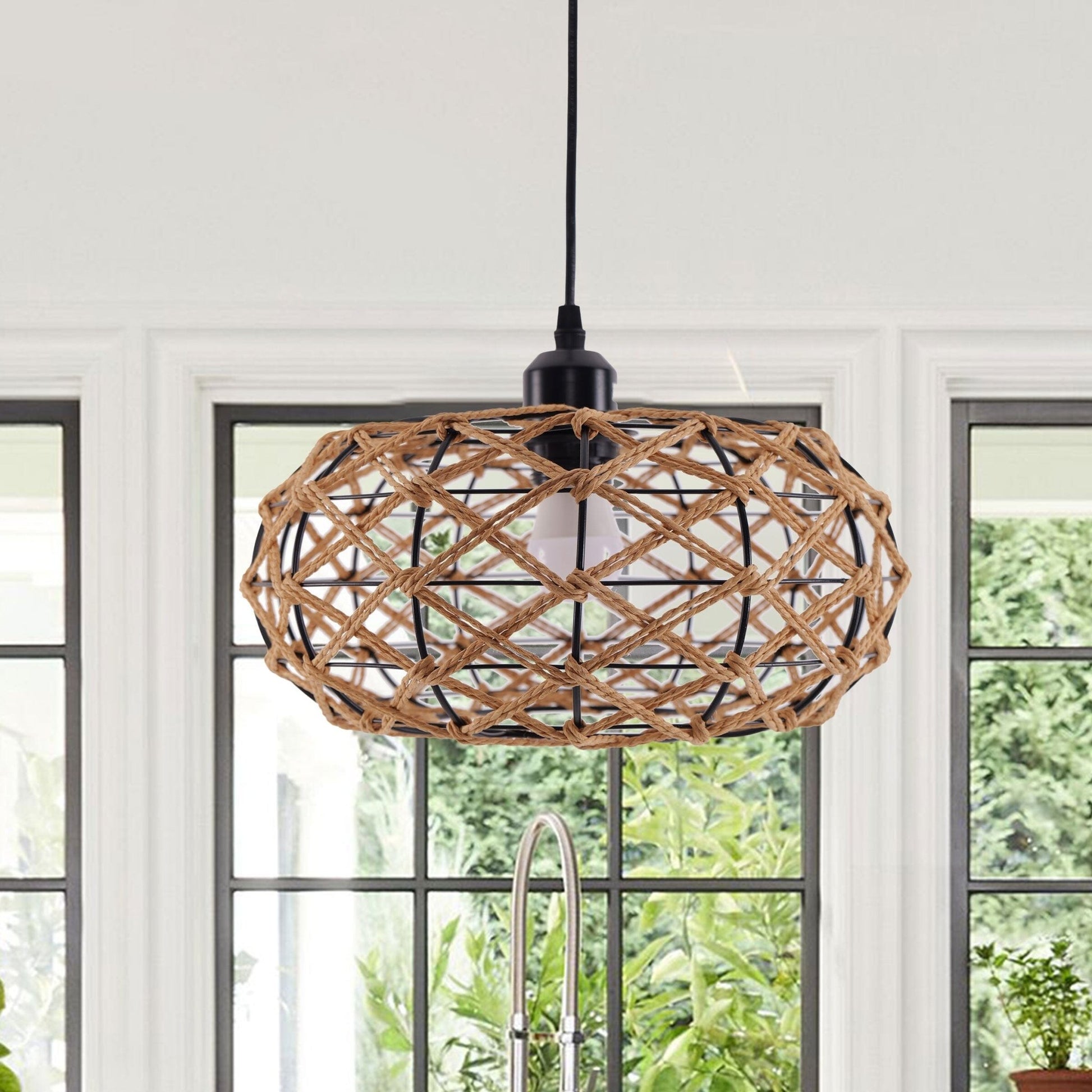 Lightsin Handwoven Paper Rope Pendant Light – Rustic Natural Ceiling Fixture for Bedroom, Dining & Living Rooms - House Comfort
