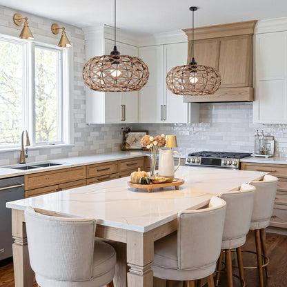 Lightsin Handwoven Paper Rope Pendant Light – Rustic Natural Ceiling Fixture for Bedroom, Dining & Living Rooms - House Comfort