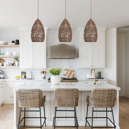 Lightsin Handwoven Rattan Bell Pendant Light for Dining Room Decor - House Comfort