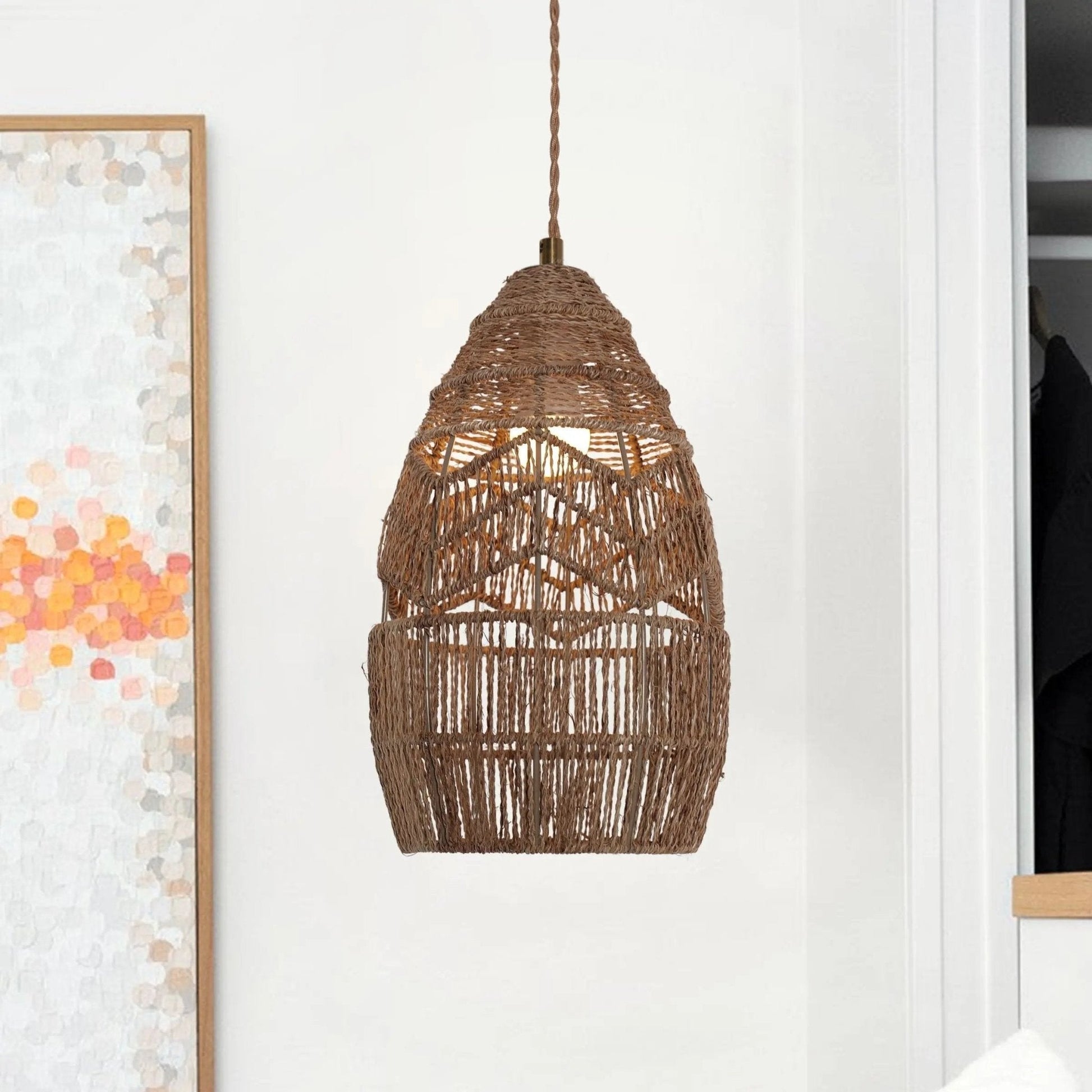 Lightsin Handwoven Rattan Bell Pendant Light for Dining Room Decor - House Comfort