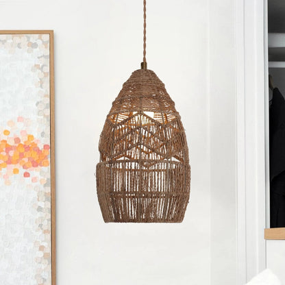 Lightsin Handwoven Rattan Bell Pendant Light for Dining Room Decor - House Comfort