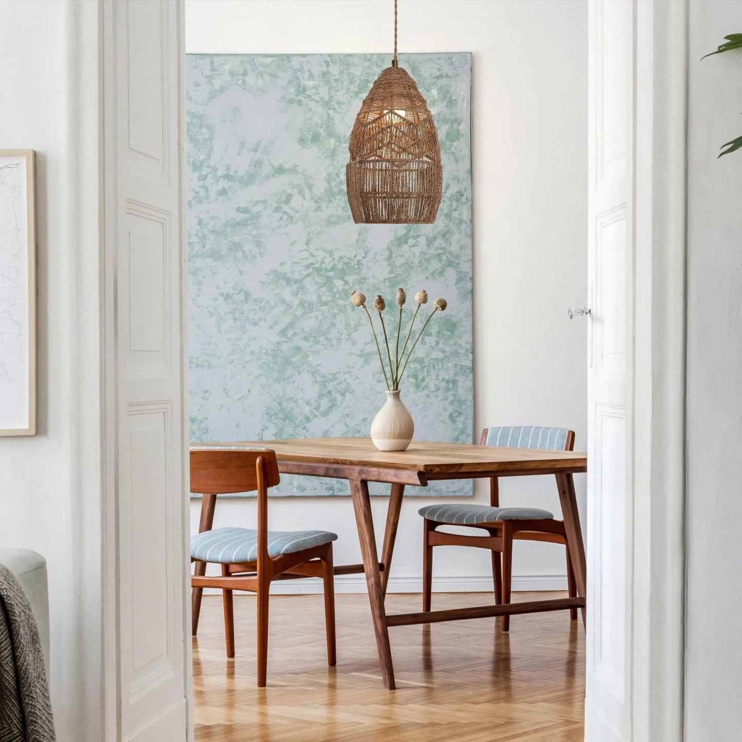 Lightsin Handwoven Rattan Bell Pendant Light for Dining Room Decor - House Comfort