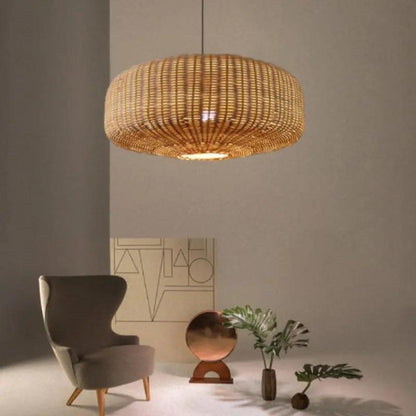 Lightsin Handwoven Rattan Hanging Lamp Rustic Style Pendant Light Fixture - House Comfort
