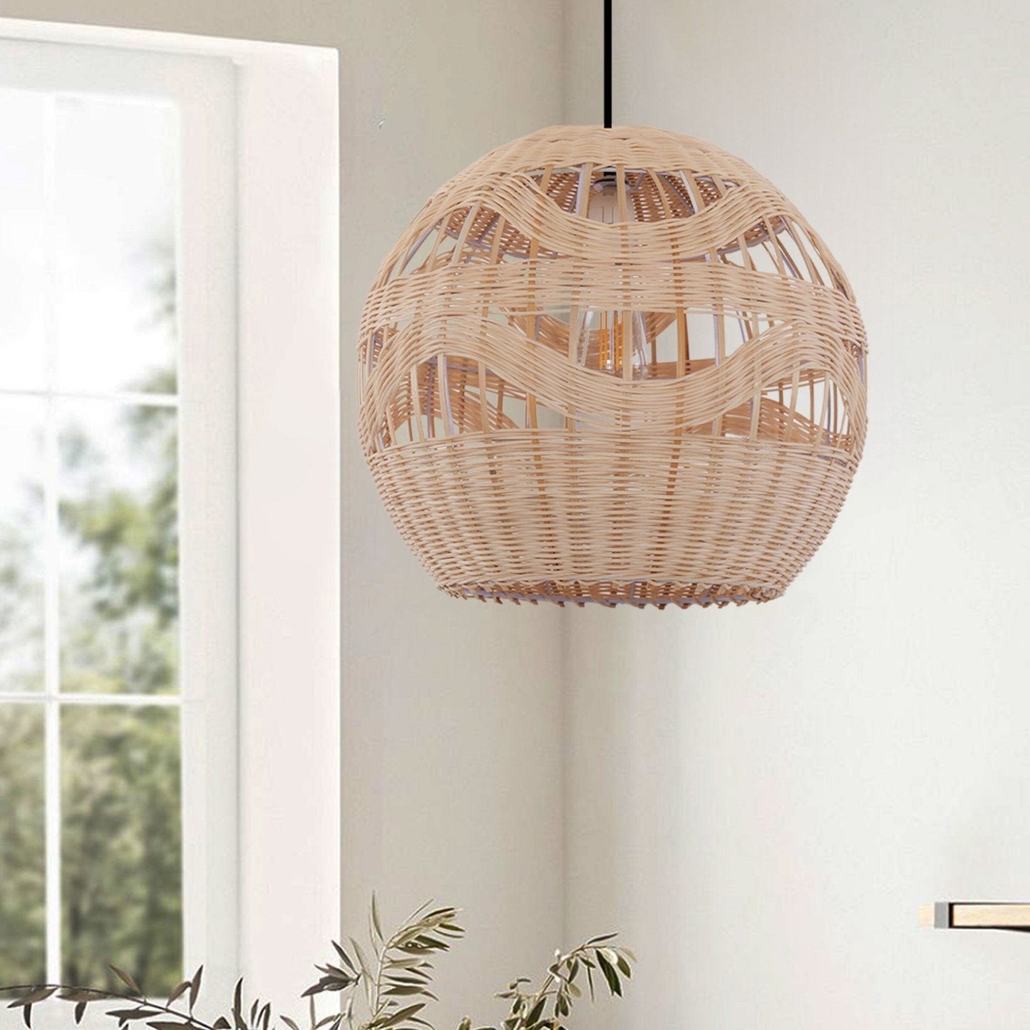 Lightsin Handwoven Rattan Pendant Light – Boho - Chic Ceiling Pendant Light for Dining Rooms, Living Spaces, and Wicker Interior Lighting - House Comfort