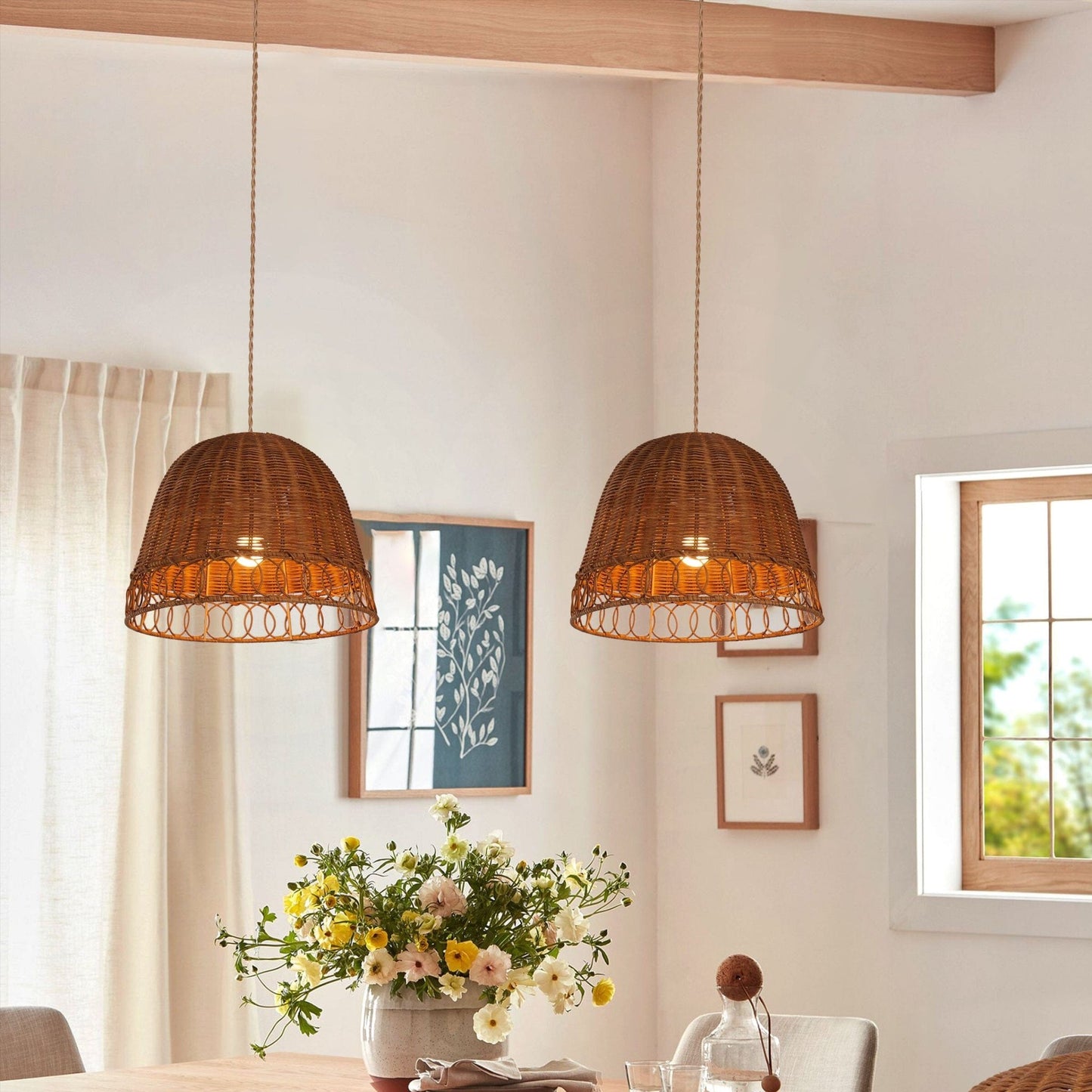 Lightsin Handwoven Rattan Pendant Light – Eco - Friendly, Warm Lighting for Cozy Living Rooms & Dining Spaces - House Comfort