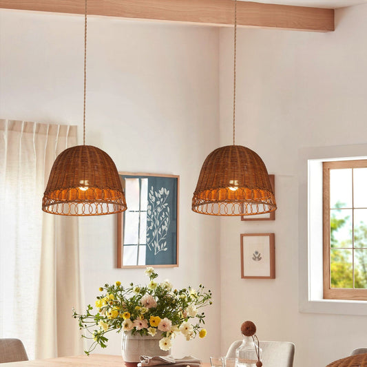 Lightsin Handwoven Rattan Pendant Light – Eco - Friendly, Warm Lighting for Cozy Living Rooms & Dining Spaces - House Comfort