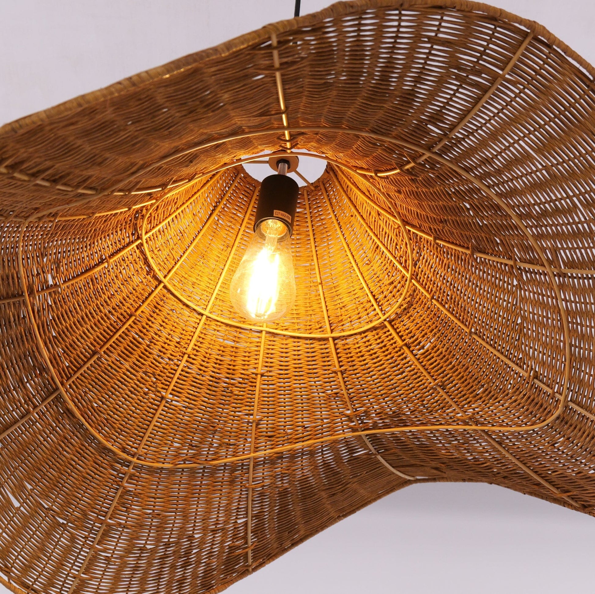 Lightsin Handwoven Rattan Pendant Light Natural & White Hat - Shaped Ceiling Light - House Comfort