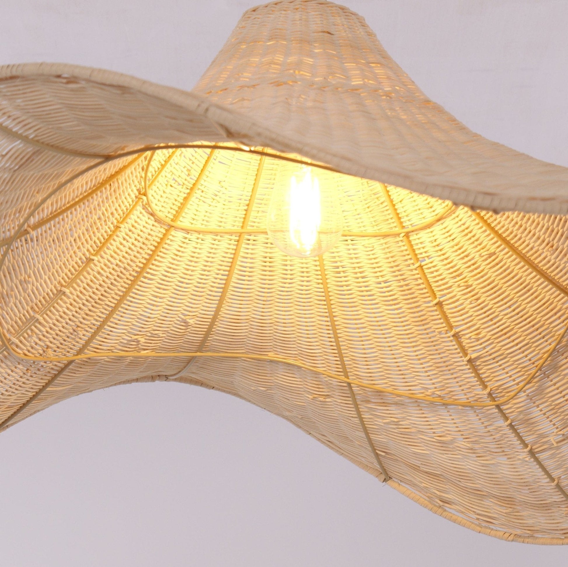 Lightsin Handwoven Rattan Pendant Light Natural & White Hat - Shaped Ceiling Light - House Comfort