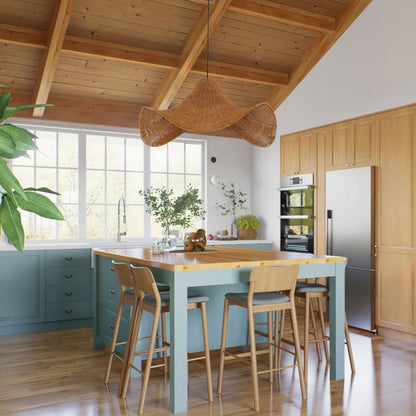 Lightsin Handwoven Rattan Pendant Light Natural & White Hat - Shaped Ceiling Light - House Comfort