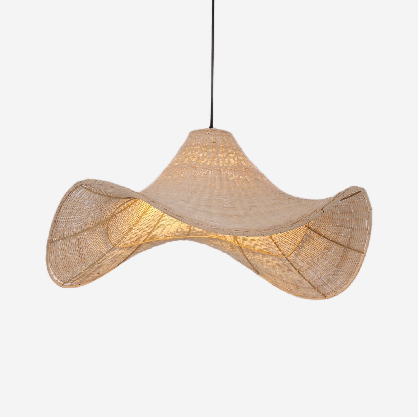 Lightsin Handwoven Rattan Pendant Light Natural & White Hat - Shaped Ceiling Light - House Comfort