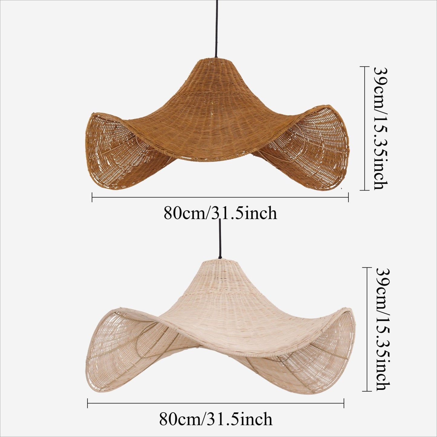 Lightsin Handwoven Rattan Pendant Light Natural & White Hat - Shaped Ceiling Light - House Comfort