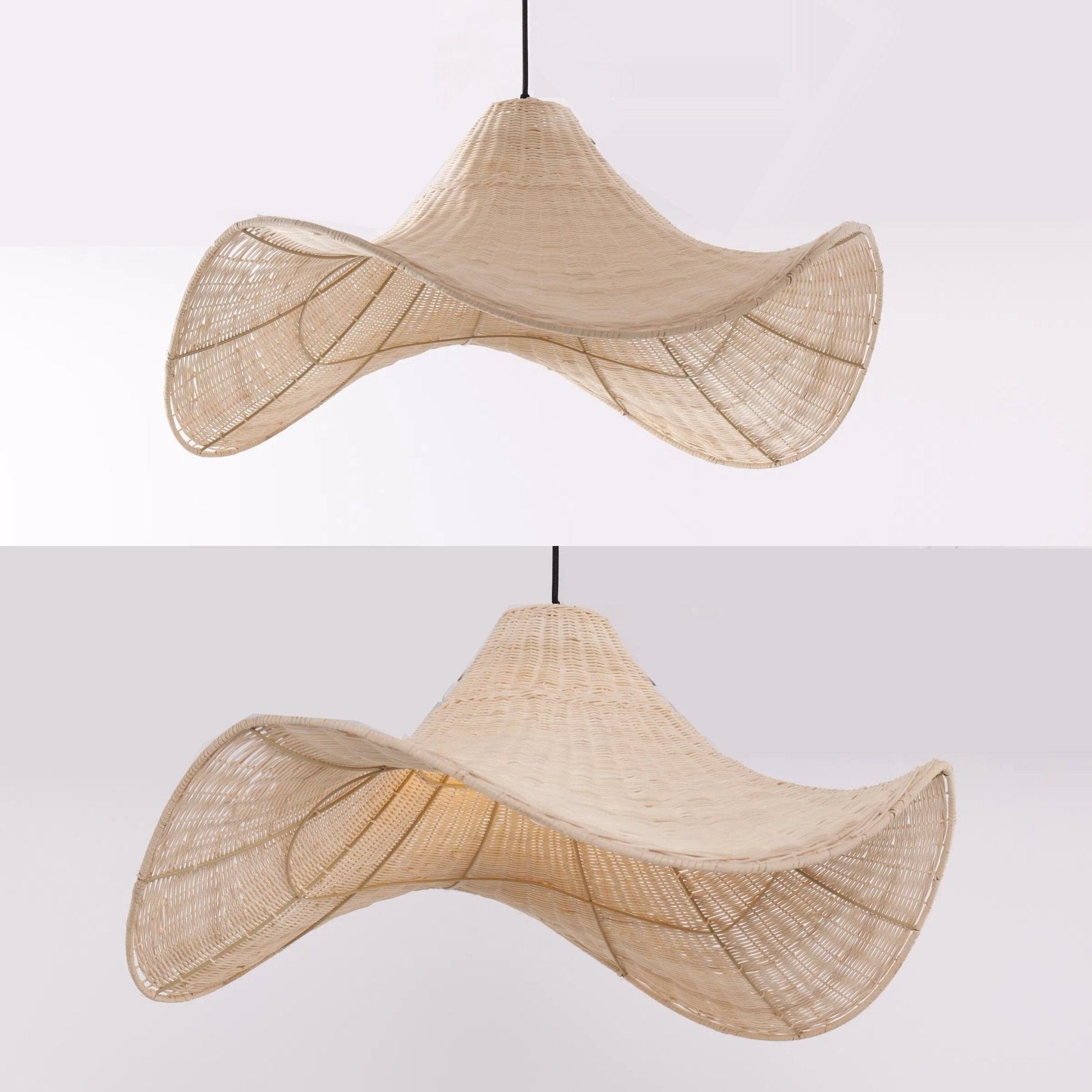 Lightsin Handwoven Rattan Pendant Light Natural & White Hat - Shaped Ceiling Light - House Comfort
