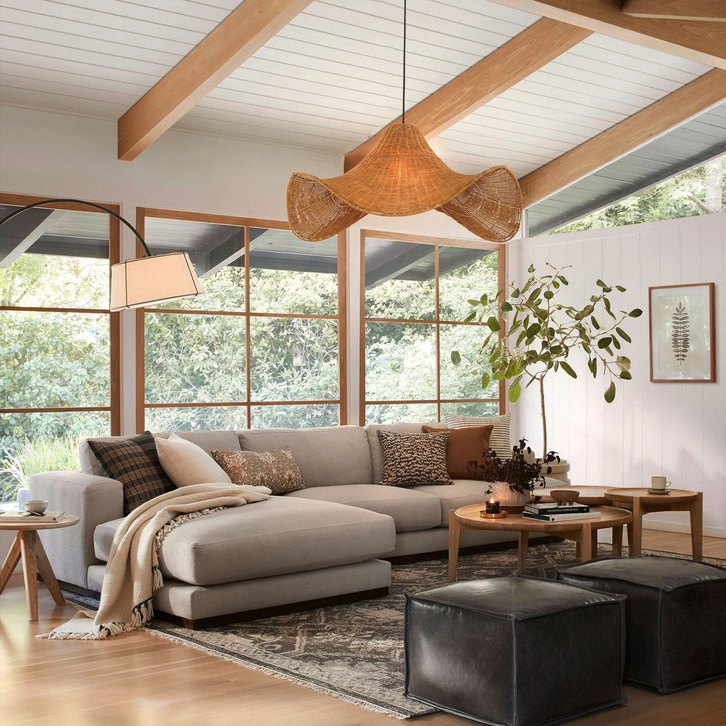 Lightsin Handwoven Rattan Pendant Light Natural & White Hat - Shaped Ceiling Light - House Comfort