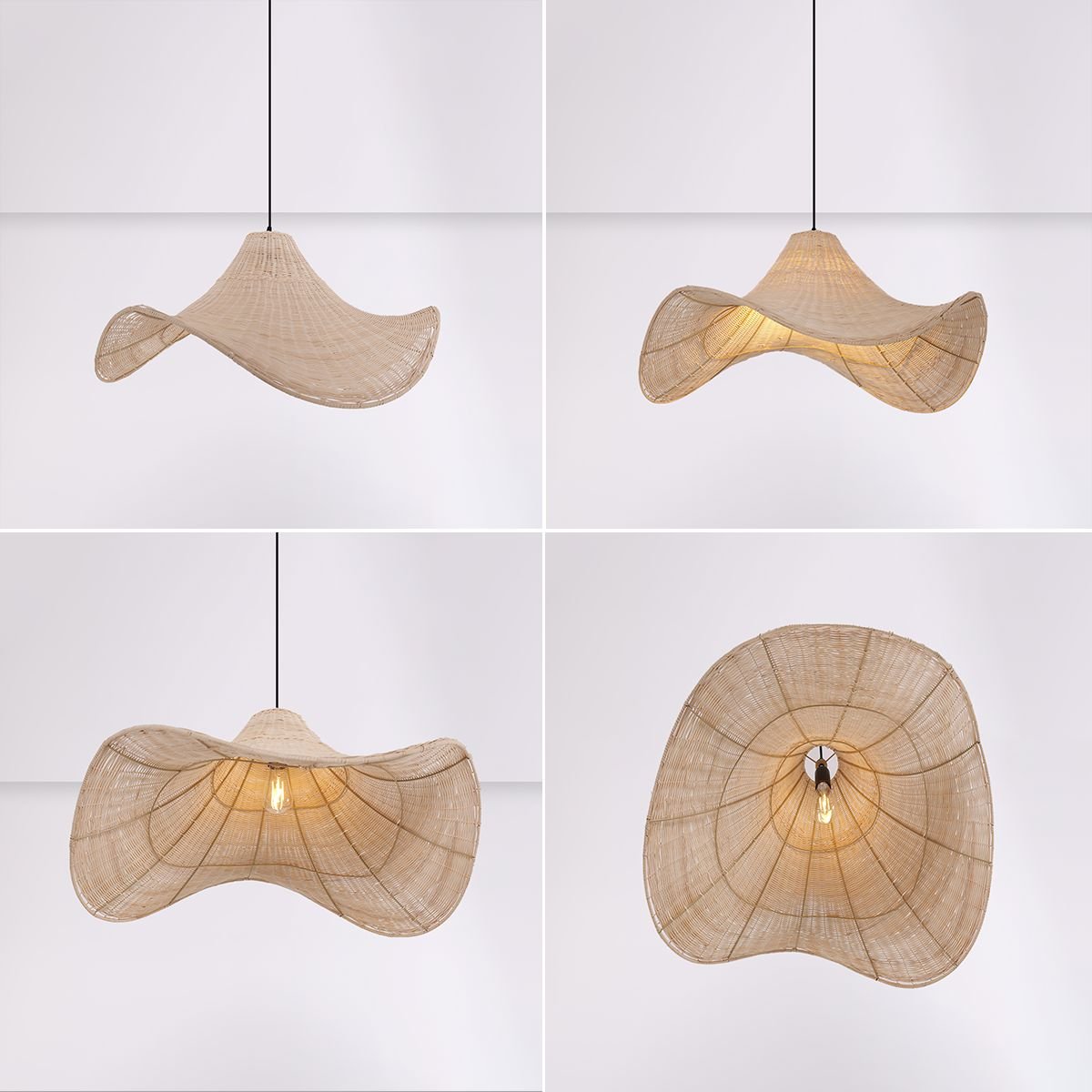 Lightsin Handwoven Rattan Pendant Light Natural & White Hat - Shaped Ceiling Light - House Comfort