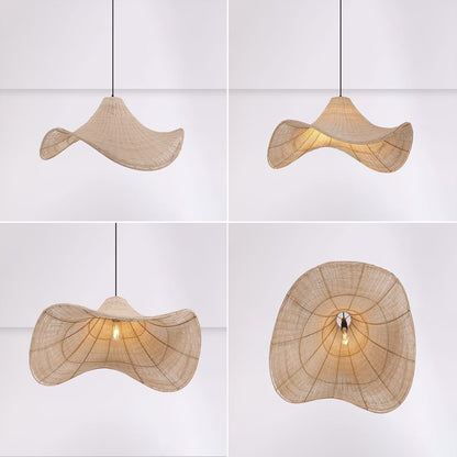 Lightsin Handwoven Rattan Pendant Light Natural & White Hat - Shaped Ceiling Light - House Comfort