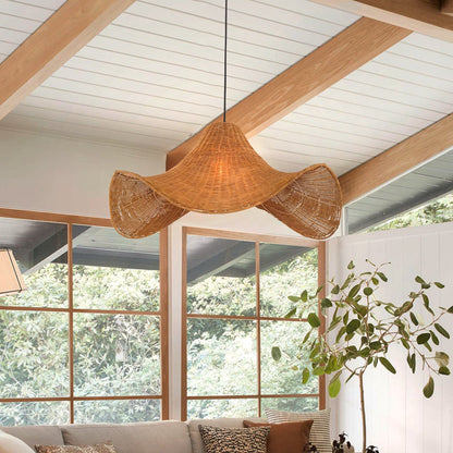 Lightsin Handwoven Rattan Pendant Light Natural & White Hat - Shaped Ceiling Light - House Comfort