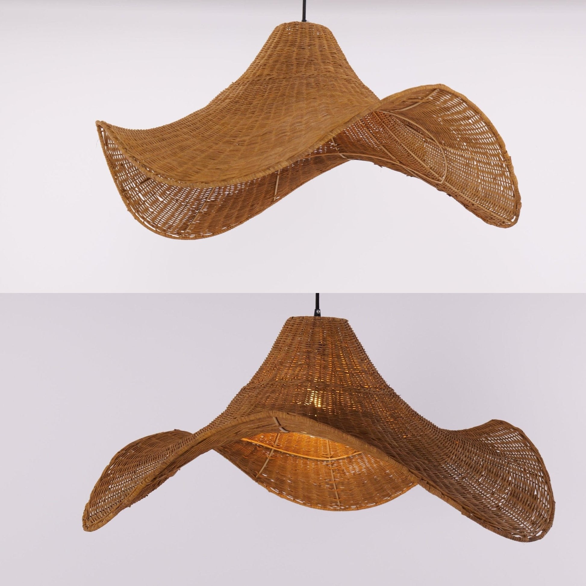 Lightsin Handwoven Rattan Pendant Light Natural & White Hat - Shaped Ceiling Light - House Comfort