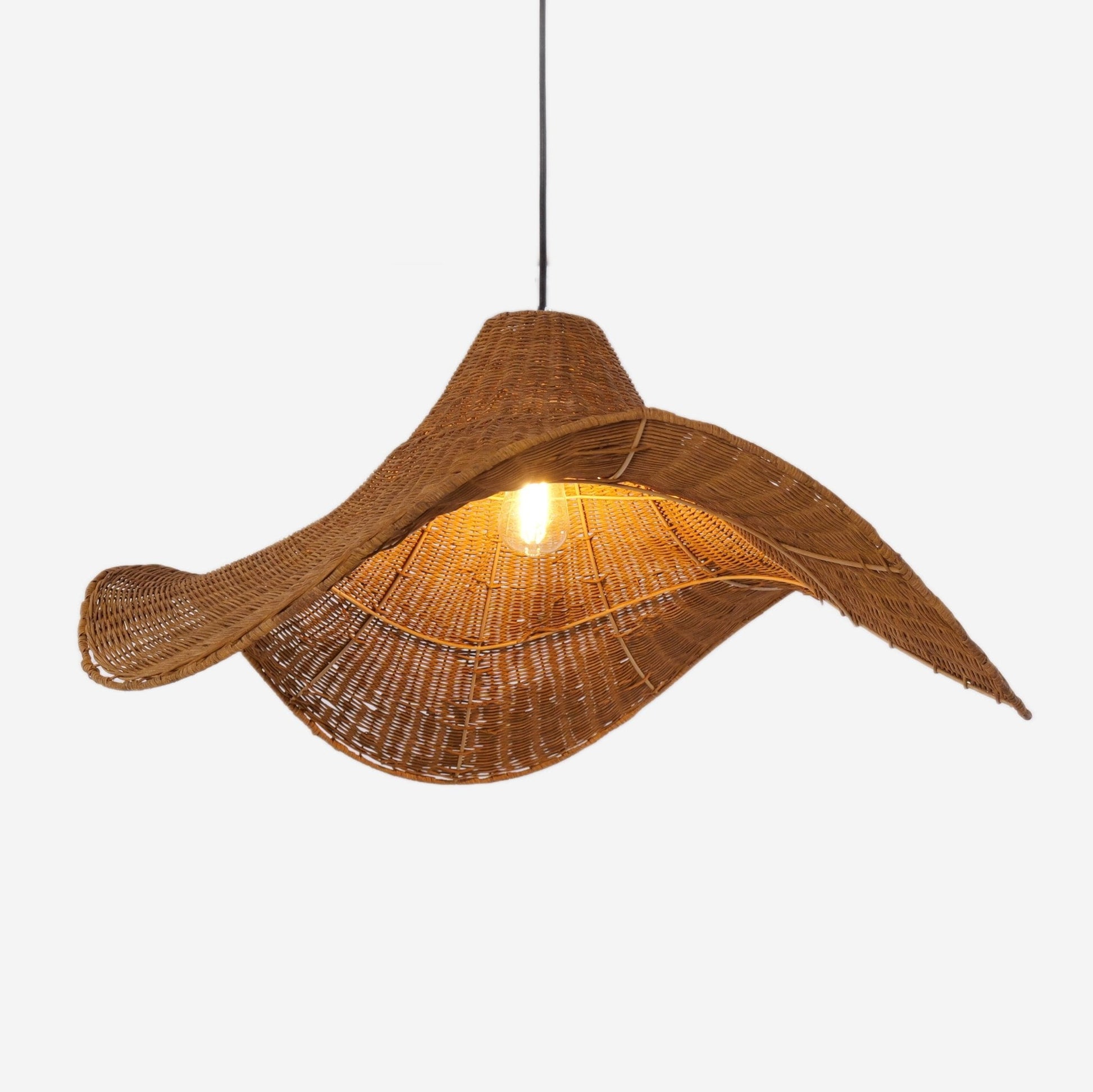 Lightsin Handwoven Rattan Pendant Light Natural & White Hat - Shaped Ceiling Light - House Comfort
