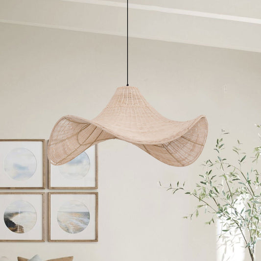 Lightsin Handwoven Rattan Pendant Light Natural & White Hat - Shaped Ceiling Light - House Comfort