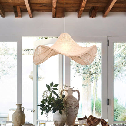 Lightsin Handwoven Rattan Pendant Light Natural & White Hat - Shaped Ceiling Light - House Comfort
