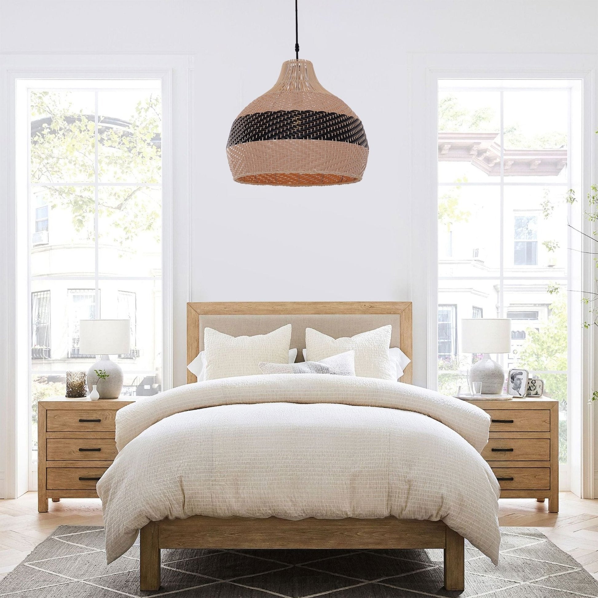 Lightsin Handwoven Rattan Pendant Light – Natural Woven Ceiling Light for Kitchen, Bedroom & Living Room - House Comfort