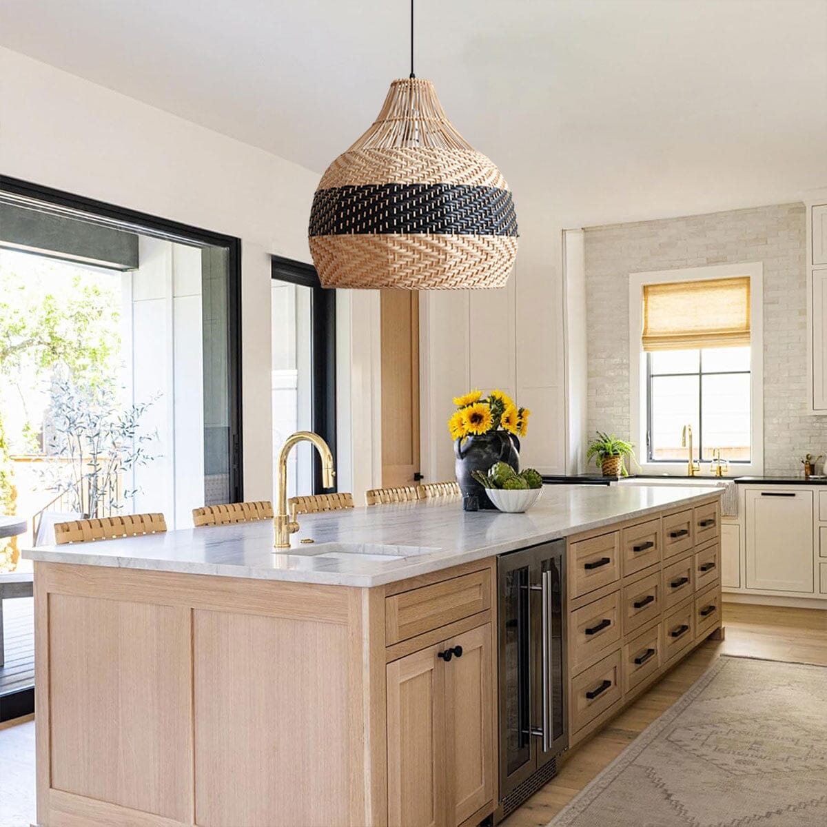 Lightsin Handwoven Rattan Pendant Light – Natural Woven Ceiling Light for Kitchen, Bedroom & Living Room - House Comfort