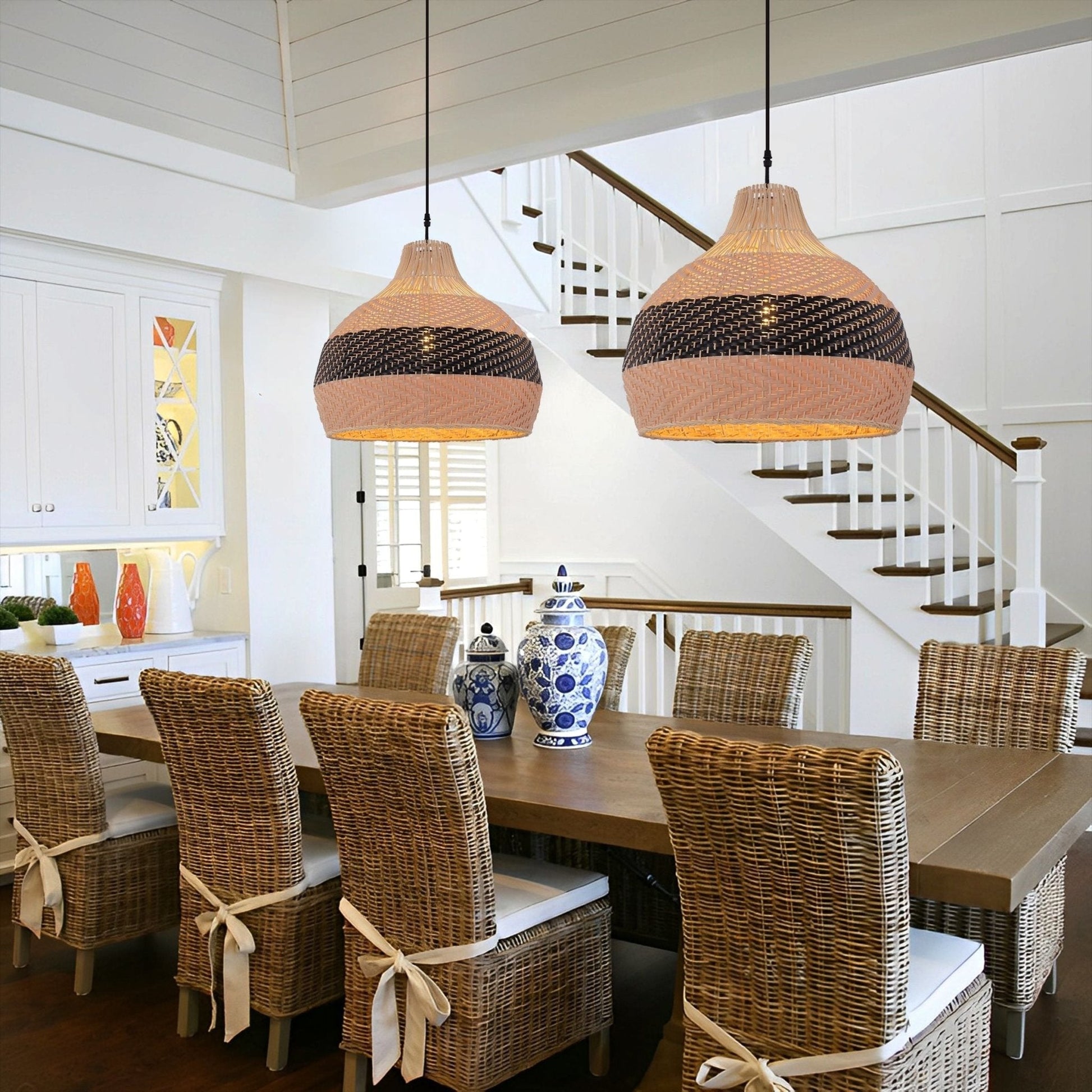 Lightsin Handwoven Rattan Pendant Light – Natural Woven Ceiling Light for Kitchen, Bedroom & Living Room - House Comfort