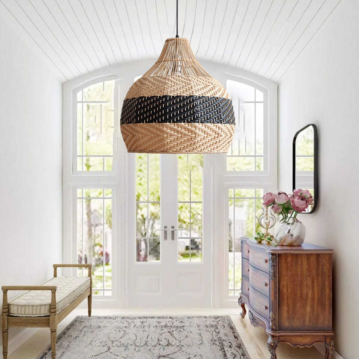 Lightsin Handwoven Rattan Pendant Light – Natural Woven Ceiling Light for Kitchen, Bedroom & Living Room - House Comfort