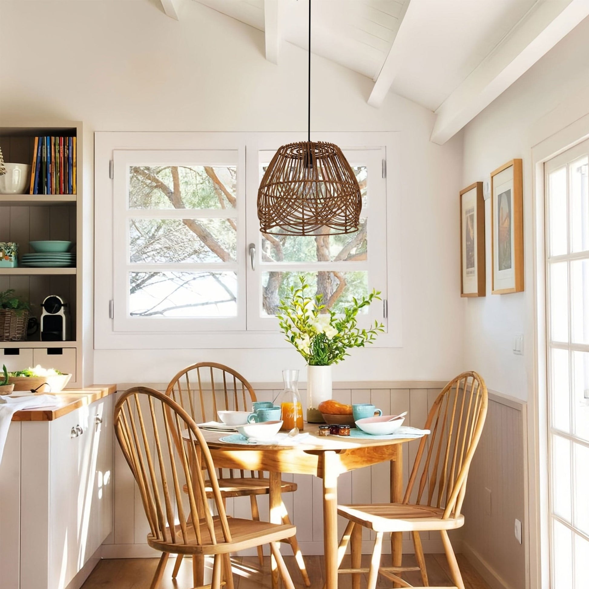 Lightsin Handwoven Rattan Pendant Light – Rustic Ceiling Lighting for Living Room & Dining Room - House Comfort