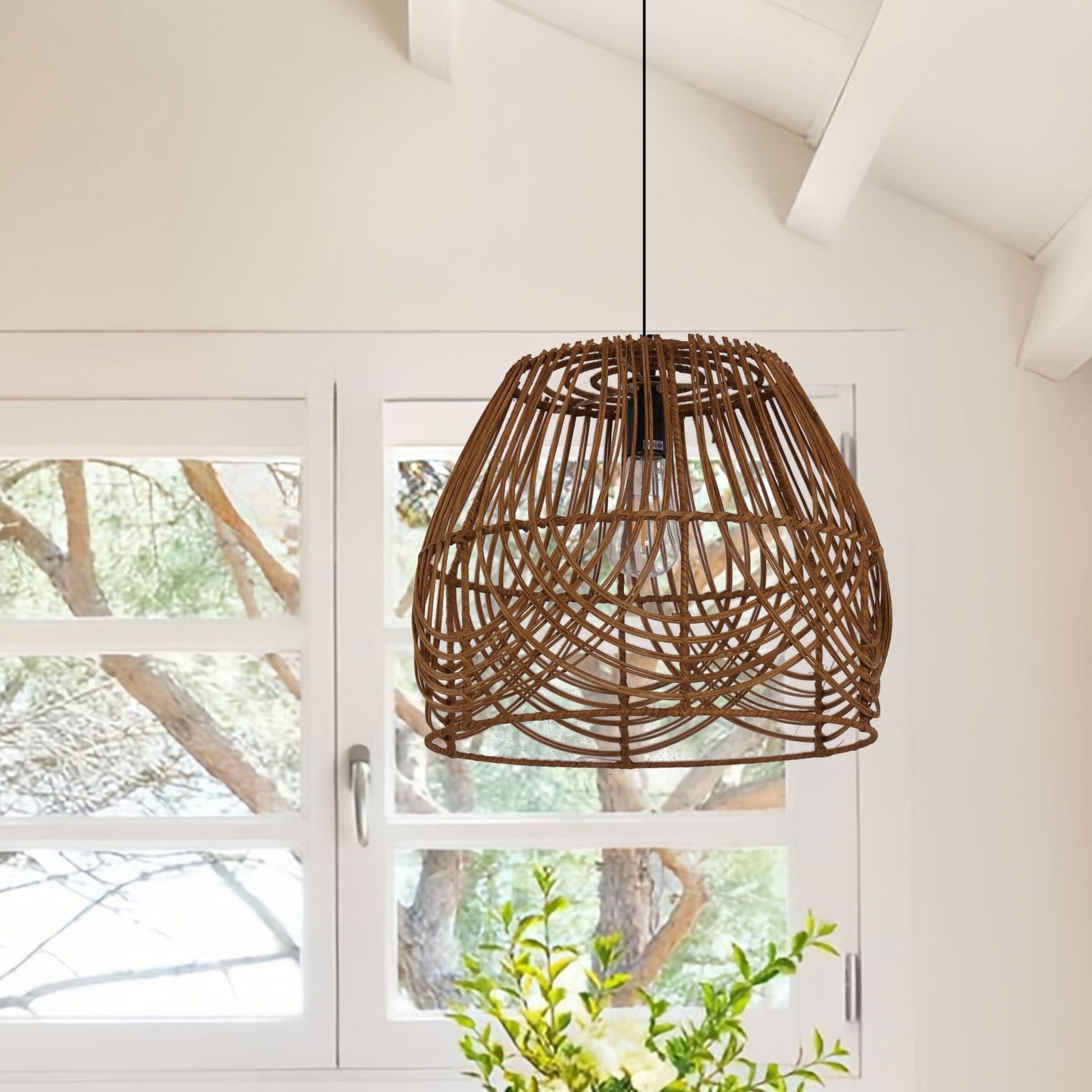 Lightsin Handwoven Rattan Pendant Light – Rustic Ceiling Lighting for Living Room & Dining Room - House Comfort