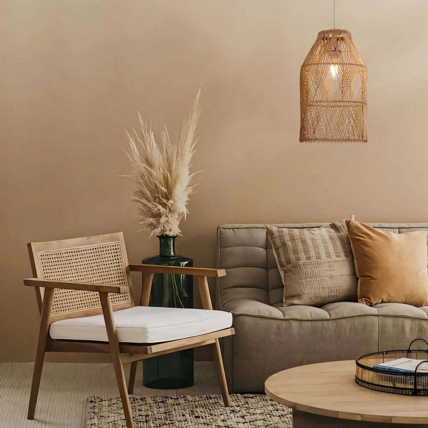 Lightsin Handwoven Rattan Pendant Light with Criss - Cross Pattern - House Comfort