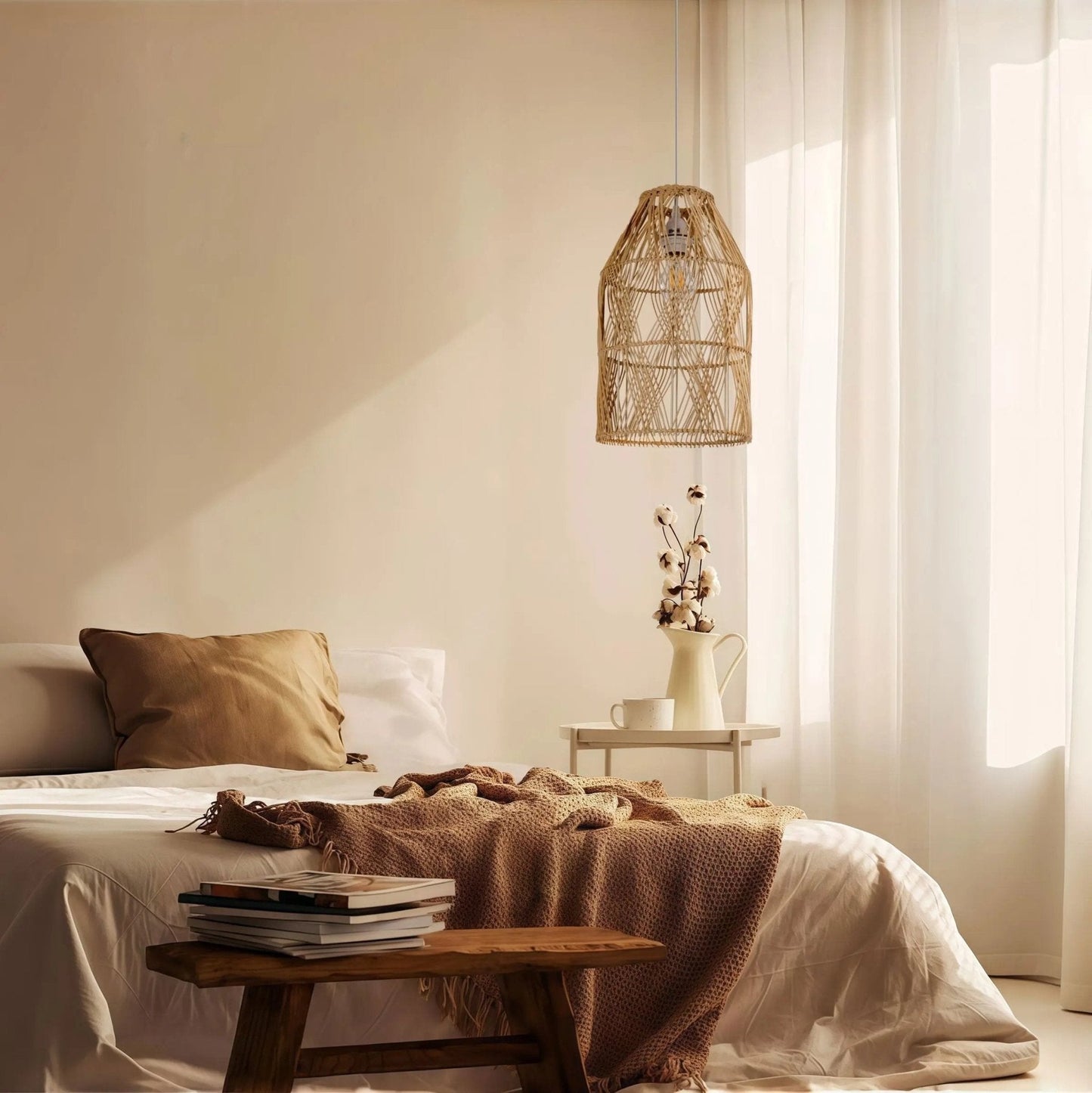 Lightsin Handwoven Rattan Pendant Light with Criss - Cross Pattern - House Comfort