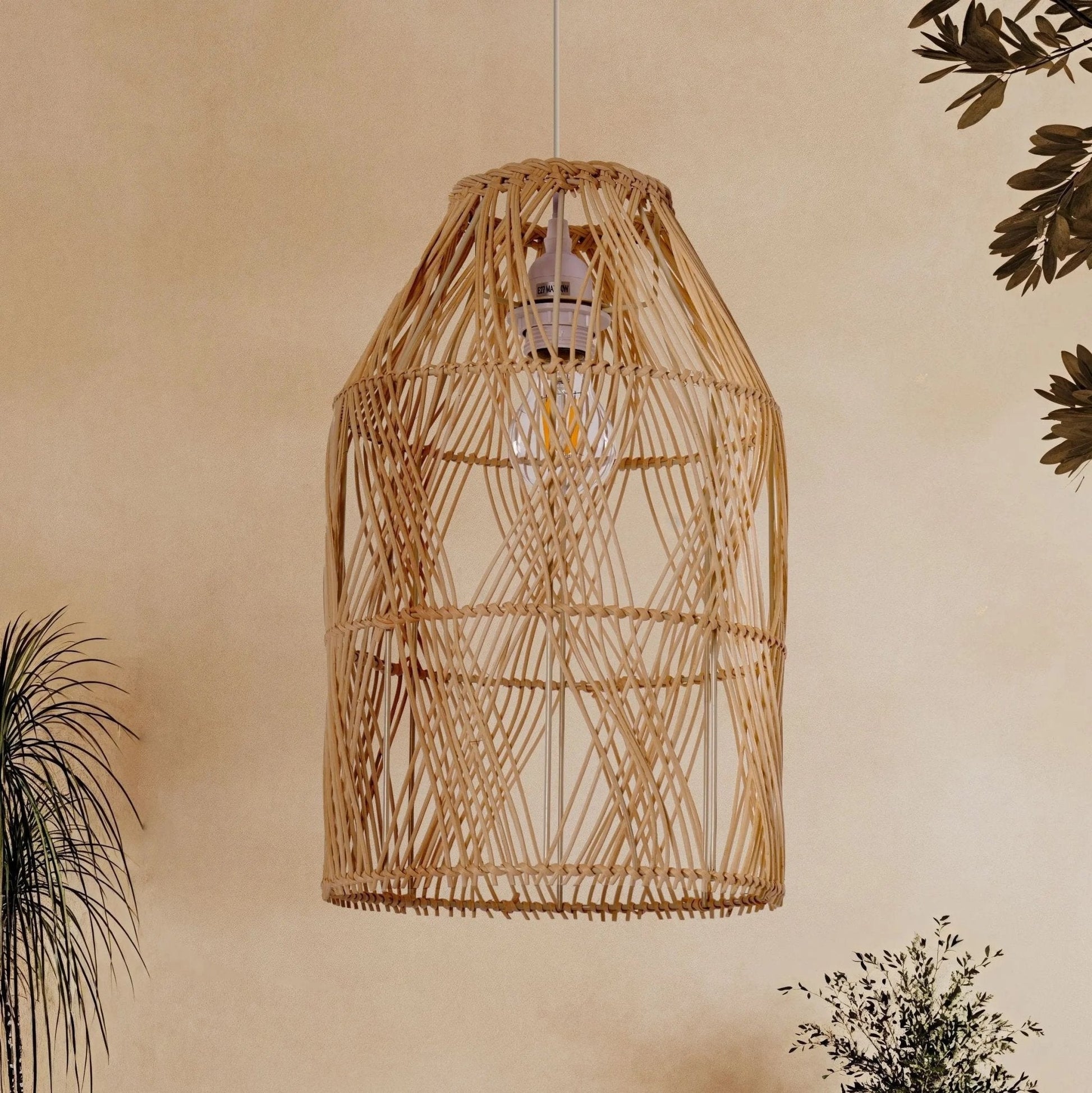 Lightsin Handwoven Rattan Pendant Light with Criss - Cross Pattern - House Comfort