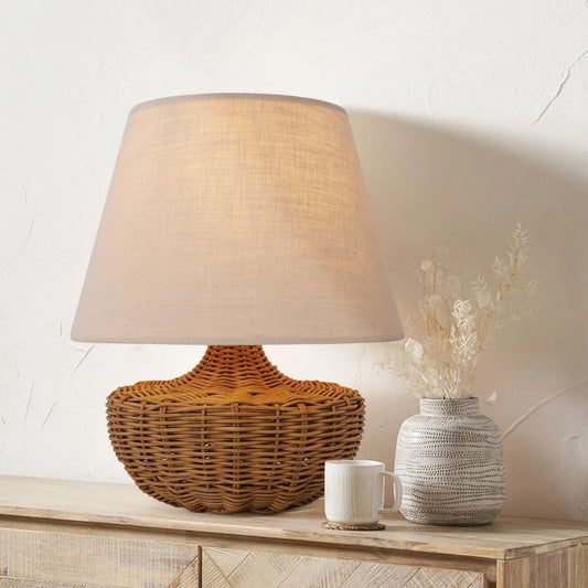 Lightsin Handwoven Rattan Table Lamp with Linen Shaded - House Comfort