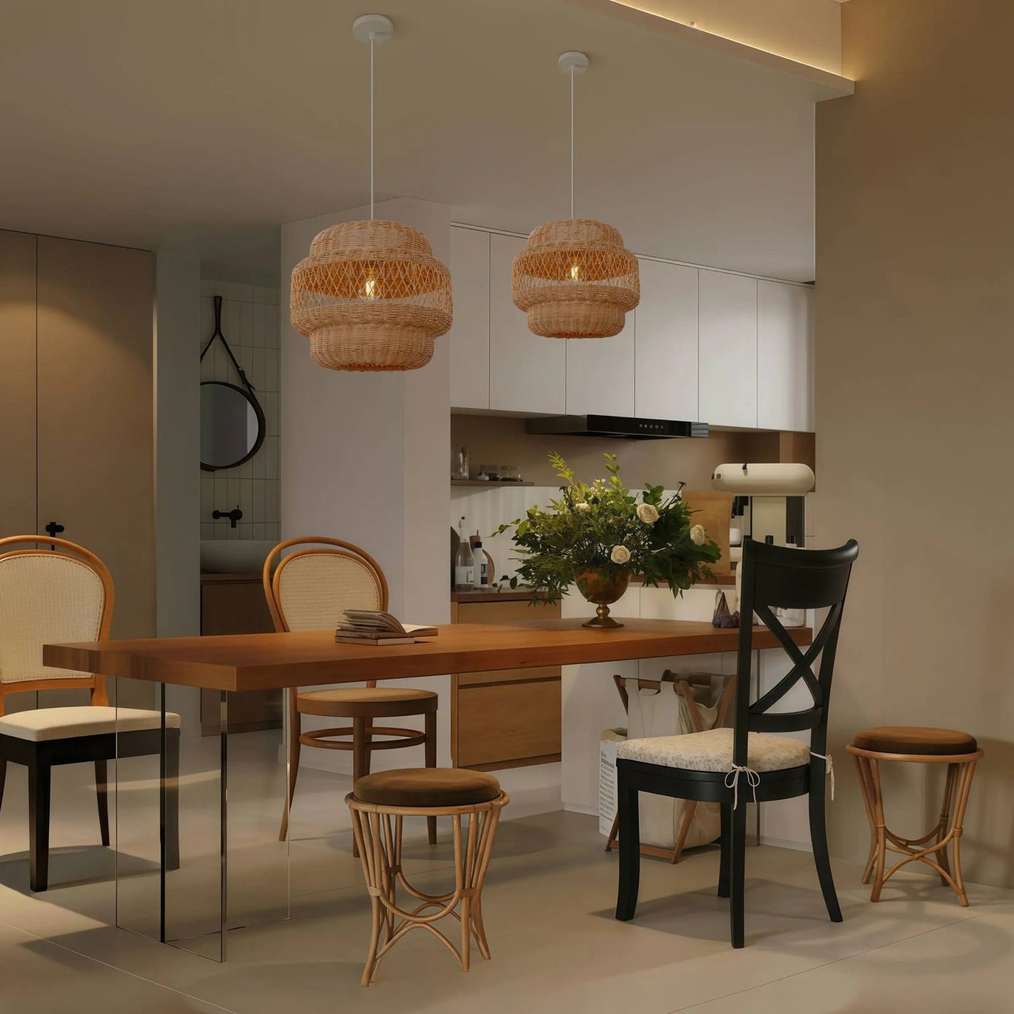 Lightsin Hollow Weave Rattan Pendant Light for Living Room, Dining Room & Bedroom - House Comfort