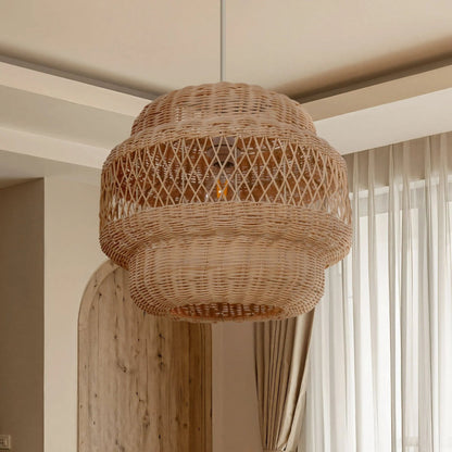 Lightsin Hollow Weave Rattan Pendant Light for Living Room, Dining Room & Bedroom - House Comfort
