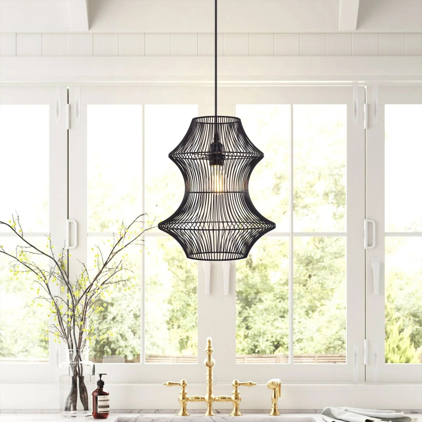 Lightsin Industrial Black Iron Pendant Light with Hourglass Shape - House Comfort