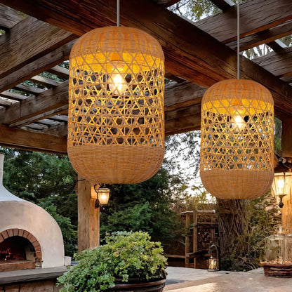 Lightsin Japanese Capsule - Shaped Rattan Pendant Light - House Comfort