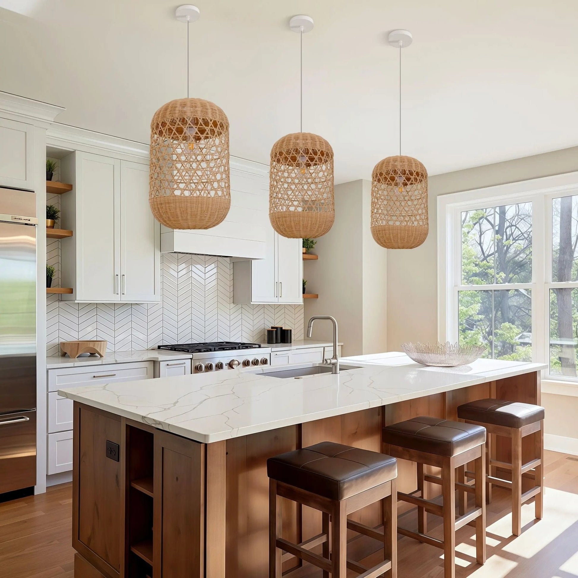 Lightsin Japanese Capsule - Shaped Rattan Pendant Light - House Comfort