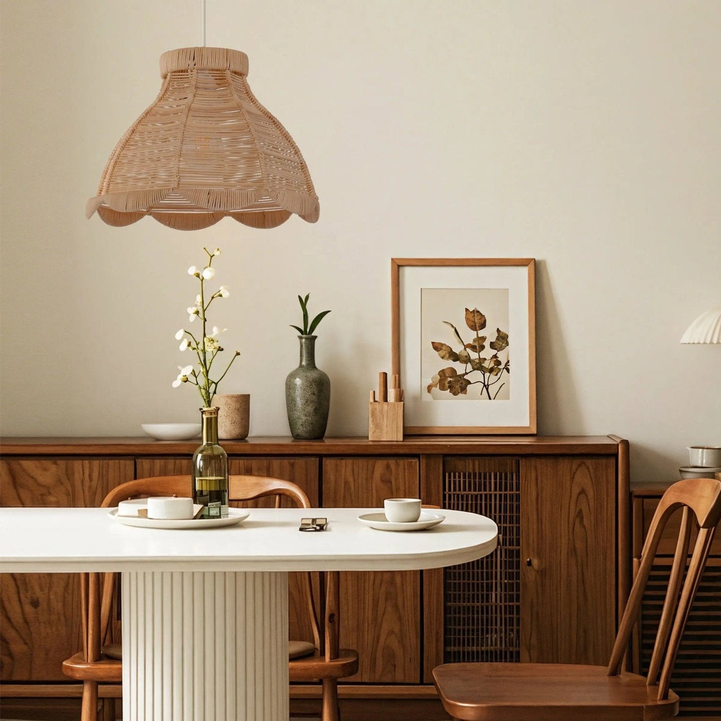 Lightsin Japanese - Inspired Petal Bloom Rattan Woven Pendant Light - House Comfort