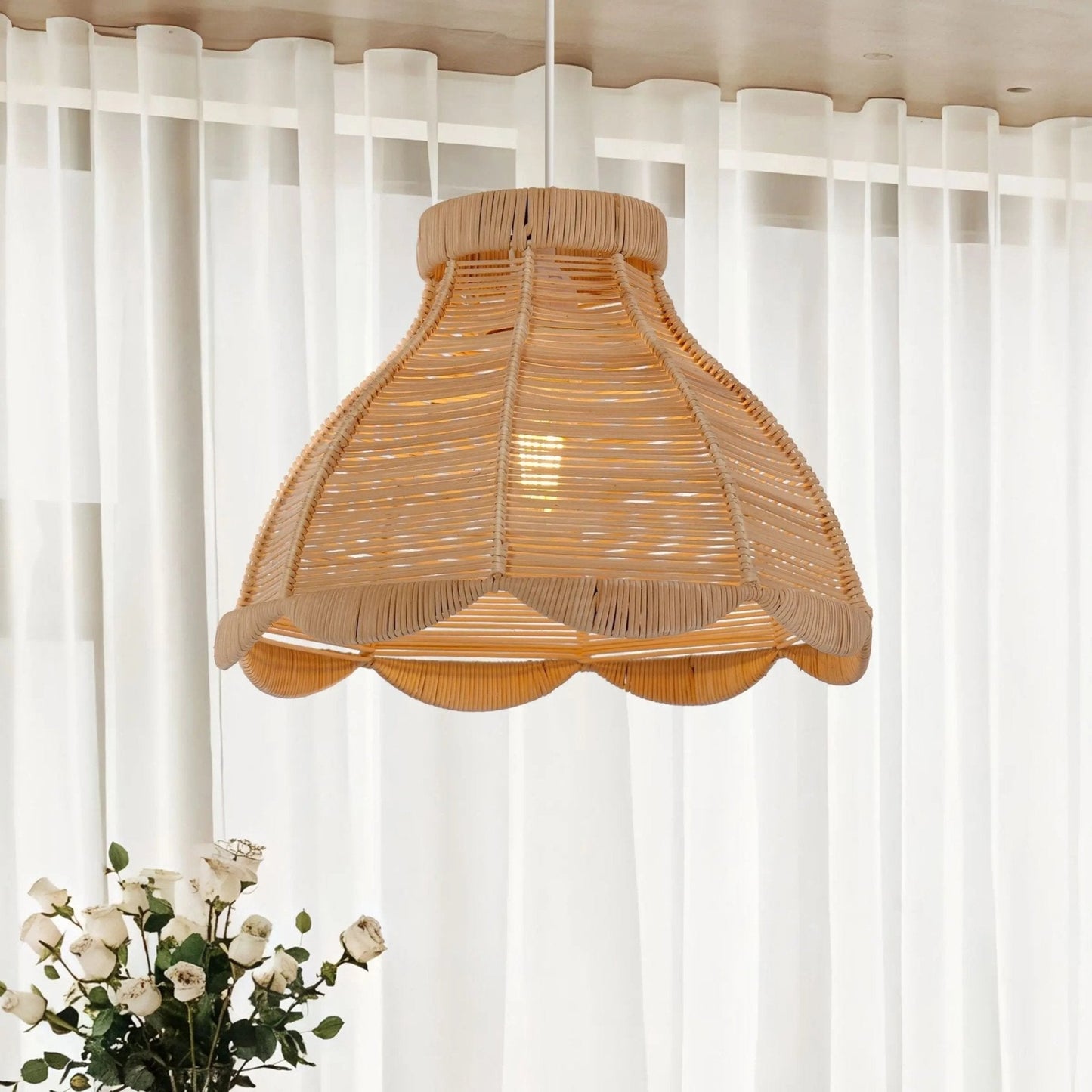 Lightsin Japanese - Inspired Petal Bloom Rattan Woven Pendant Light - House Comfort
