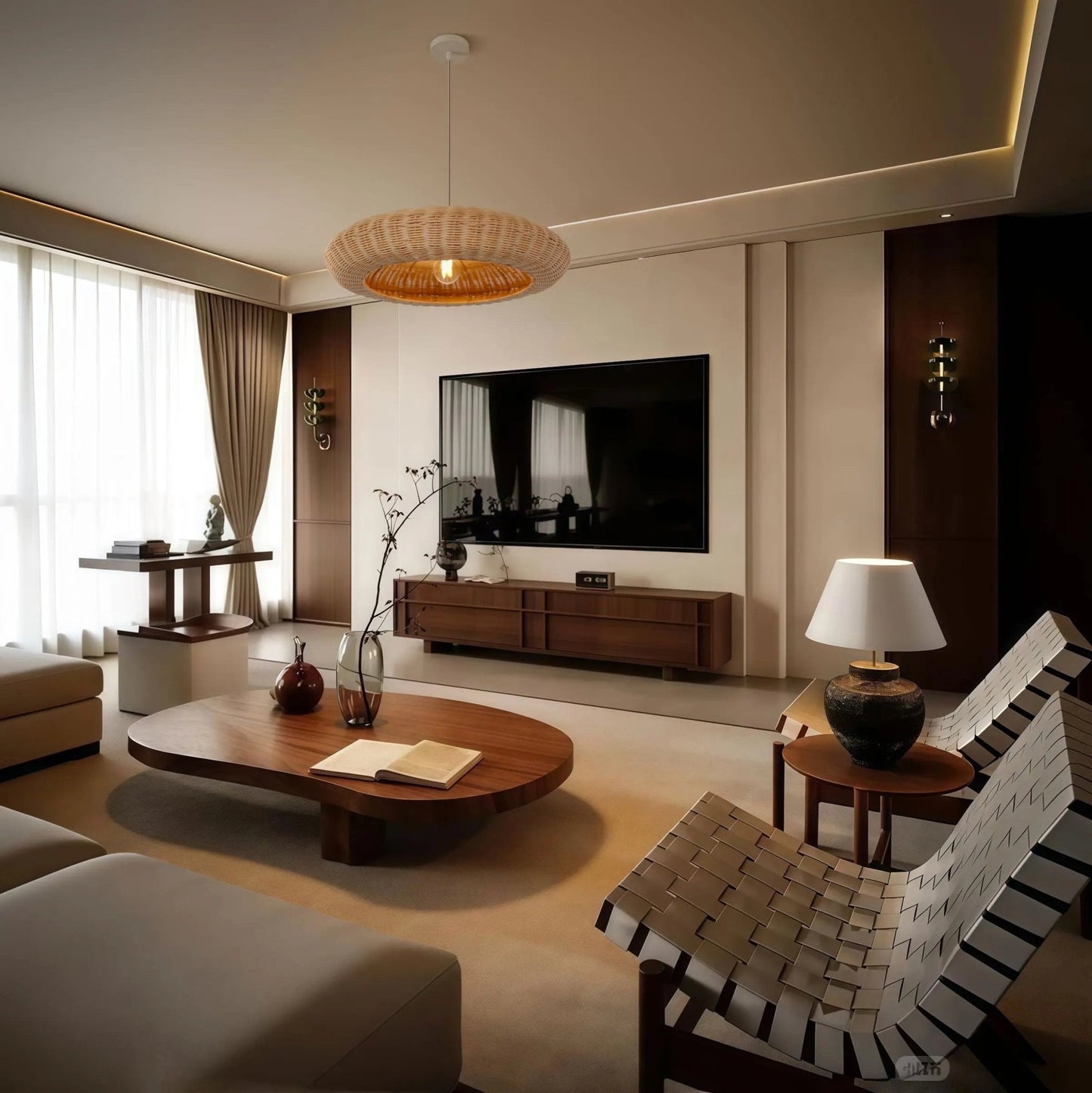 Lightsin Japanese Shell - Inspired Rattan Pendant Light Natural Serenity - House Comfort