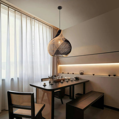 Lightsin Japanese Simple Vase Shaped Handwoven Rattan Pendant Light - House Comfort