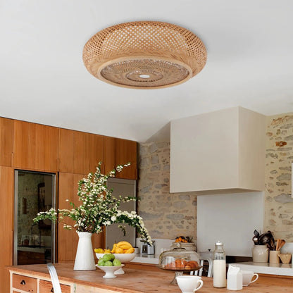 Lightsin Japanese - Style Bamboo Rattan Pendant & Ceiling Light – Flat Flush Mount or Hanging Fixture for Bedroom, Living Room & More - House Comfort