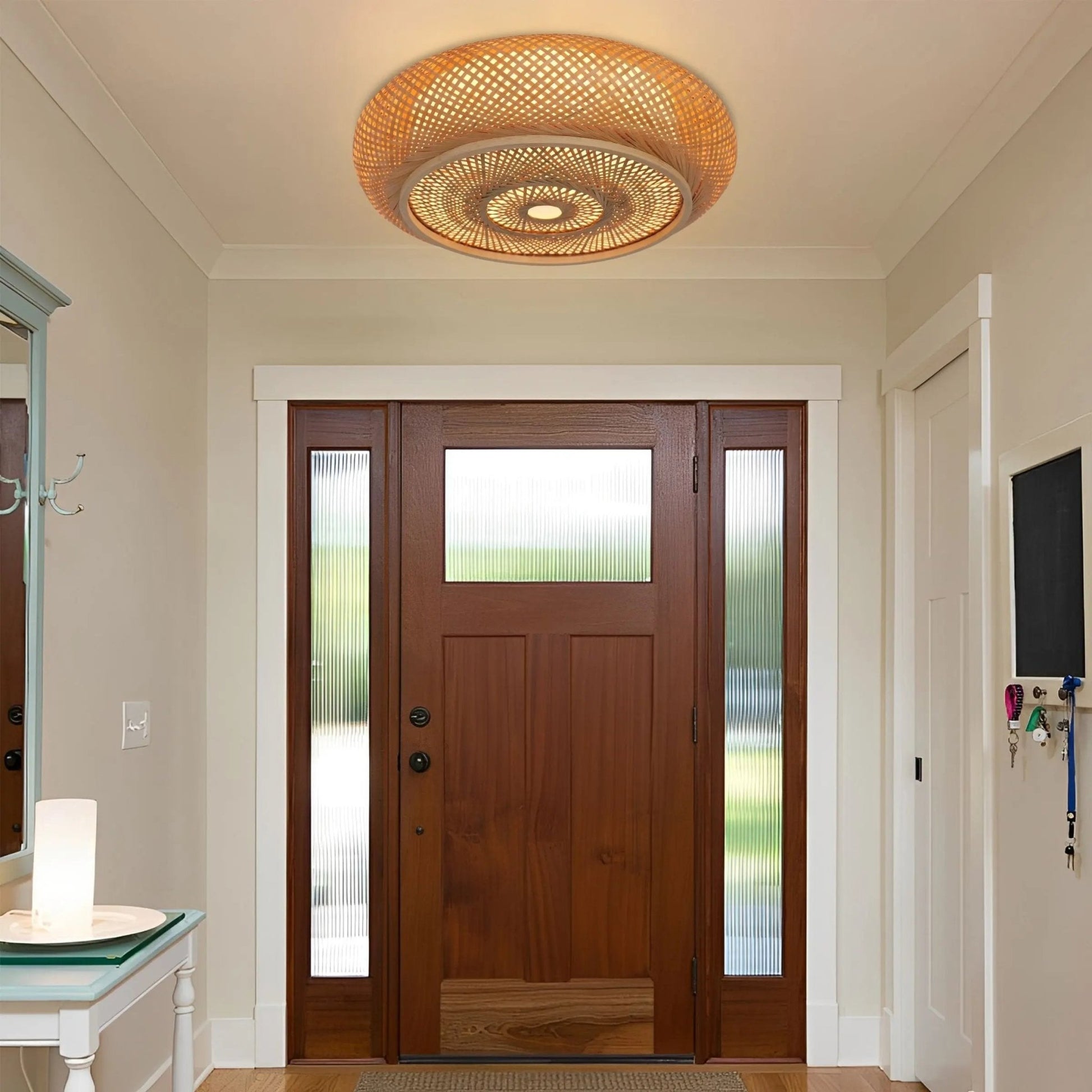 Lightsin Japanese - Style Bamboo Rattan Pendant & Ceiling Light – Flat Flush Mount or Hanging Fixture for Bedroom, Living Room & More - House Comfort